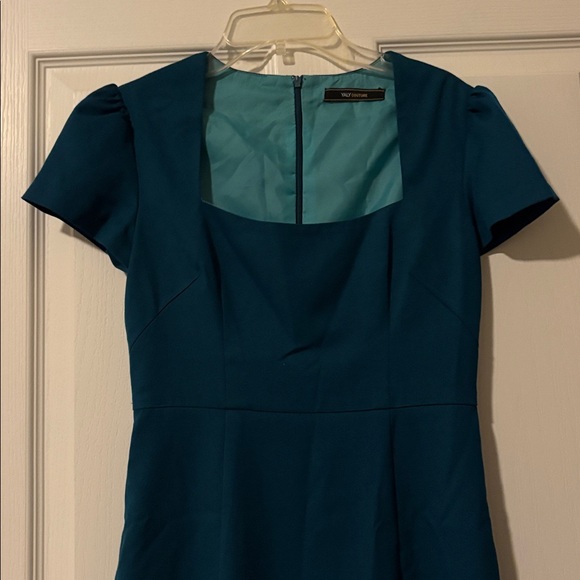 Custom Yaly Couture Teal Square Neck Sheath Sz 0 - Picture 3 of 5